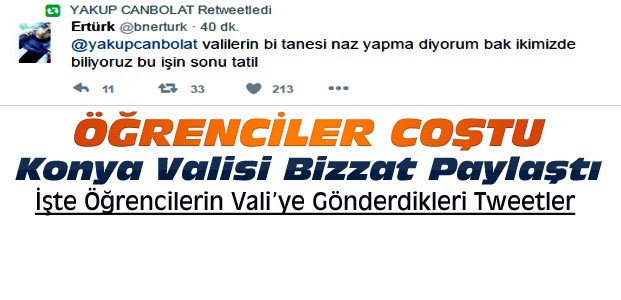 Konya Valisine Öğrencilerin Komik Tatil Tweetleri
